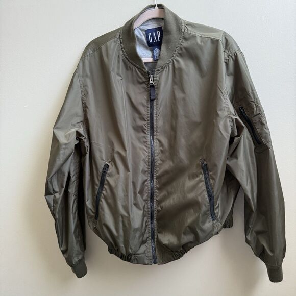 Vintage Gap Jacket Mens Olive Green Full Zip Flight Bomber Y2K Size M - Picture 1 of 6